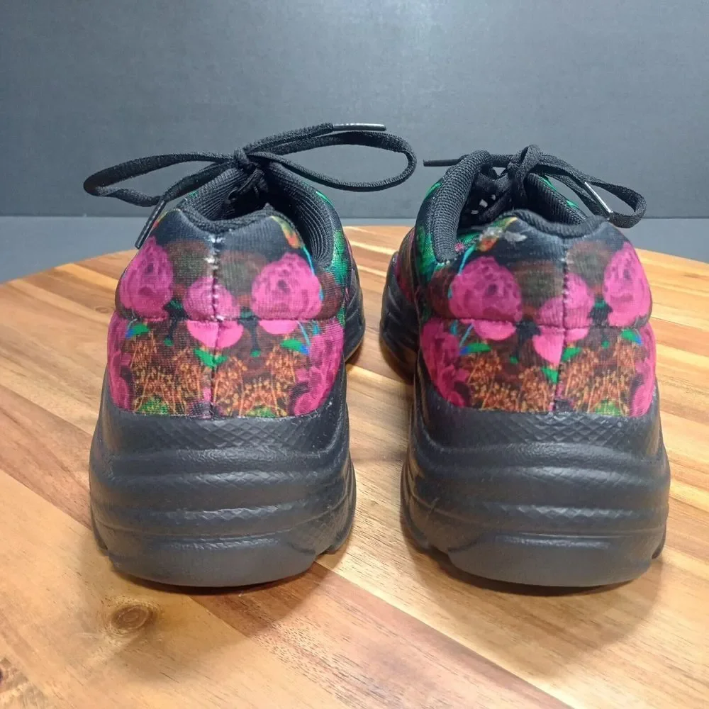 Yes We Vibe Sneakers‎ Shoes Womens Sz 7 M Floral Butteryfly Lace Up Colorful
